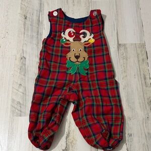 Kelly's Kids Red Plaid Reindeer Overalls